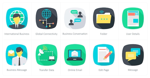 Un conjunto de 10 íconos de comunicación como conectividad global de negocios internacionales