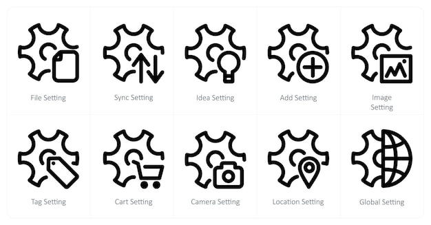 Un conjunto de 10 iconos de configuración como configuración de archivo sincronización configuración idea configuración
