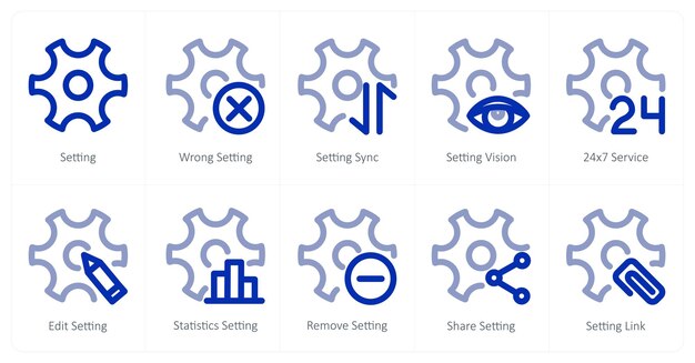 Un conjunto de 10 iconos de configuración como configuración incorrecta configuración sincronización de configuración