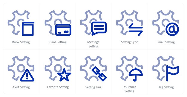 Un conjunto de 10 iconos de configuración como configuración de libro configuración de tarjeta configuración de mensaje configuración