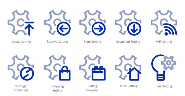 Un conjunto de 10 iconos de configuraciones como configuración de carga configuración de recepción configuración de envío