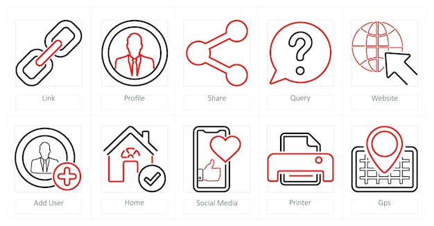 Un conjunto de 10 iconos de contacto como perfil de enlace compartido