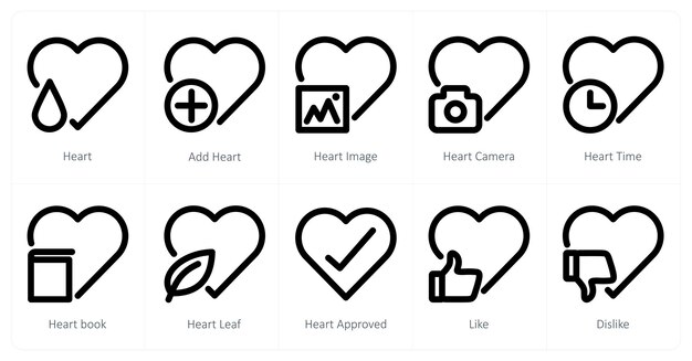Un conjunto de 10 íconos de corazón como corazón añadir imagen de corazón corazón