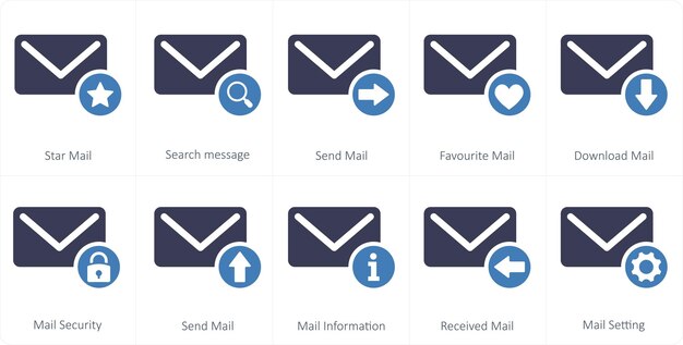 Un conjunto de 10 íconos de correo como correo estrella vista correo enviar correo