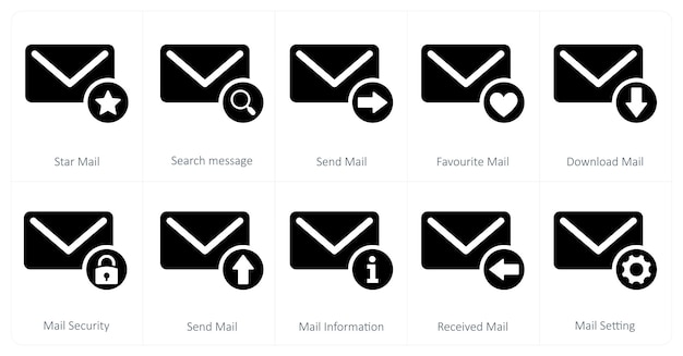 Un conjunto de 10 íconos de correo como correo estrella vista correo enviar correo