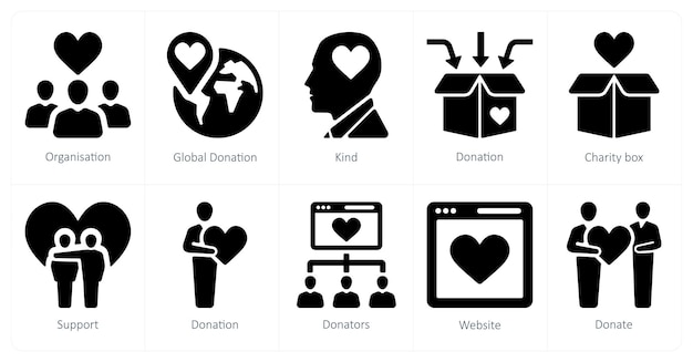Un conjunto de 10 íconos de crowdfunding como donación global de la organización