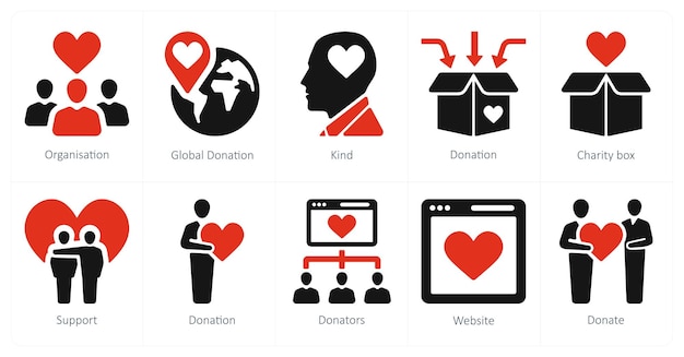 Un conjunto de 10 íconos de crowdfunding como donación global de la organización