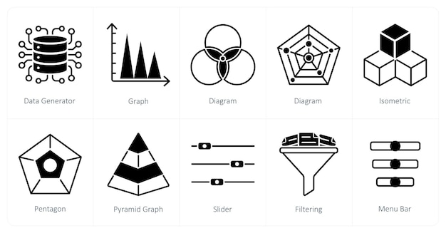 Un conjunto de 10 iconos de diagrama como diagrama de gráfico del generador de datos