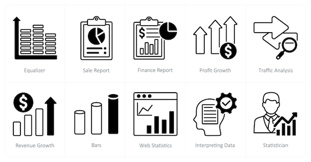 Un conjunto de 10 iconos de diagrama como informe de ventas de ecualizador informe financiero