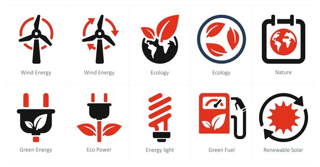 Un conjunto de 10 íconos de ecología como la energía eólica ecología naturaleza