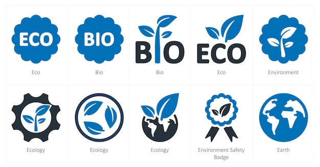 Un conjunto de 10 iconos de ecología como medio ambiente ecológico