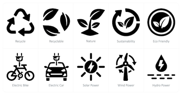 Un conjunto de 10 iconos de ecología como reciclar la naturaleza reciclable