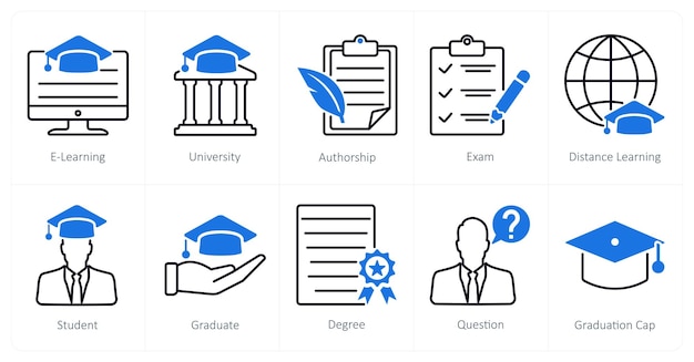 Un conjunto de 10 iconos de la escuela y la educación como autor de la universidad de aprendizaje electrónico
