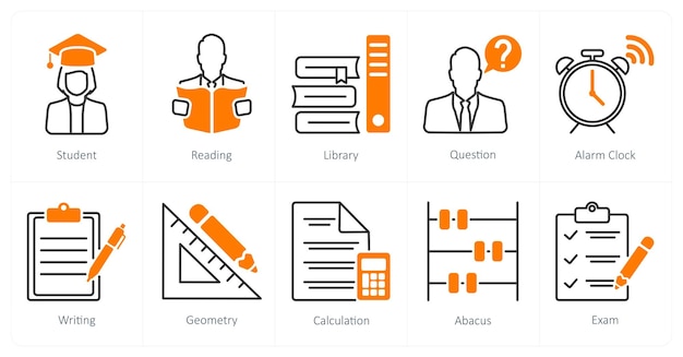 Un conjunto de 10 iconos de la escuela y la educación como biblioteca de lectura para estudiantes