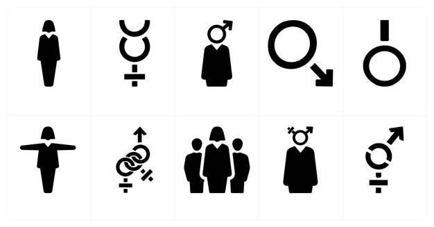 Un conjunto de 10 íconos de género como símbolo de orgullo bisexual