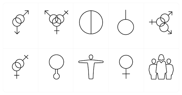 Un conjunto de 10 íconos de género como símbolo de orgullo bisexual