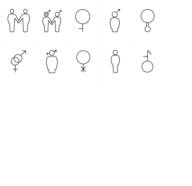 Un conjunto de 10 íconos de género como símbolo de orgullo bisexual