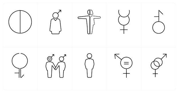 Un conjunto de 10 íconos de género como símbolo de orgullo bisexual