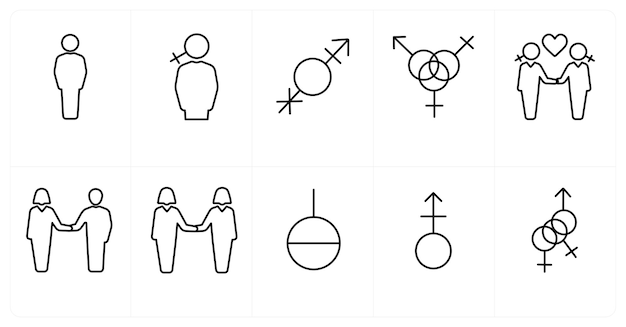 Un conjunto de 10 íconos de género como símbolo de orgullo bisexual
