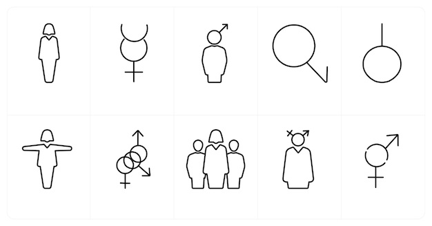 Un conjunto de 10 íconos de género como símbolo de orgullo bisexual
