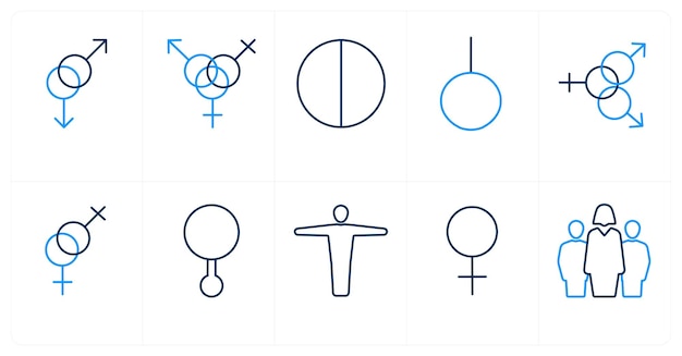 Un conjunto de 10 íconos de género como símbolo de orgullo bisexual