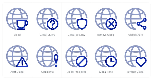 Un conjunto de 10 íconos globales como consulta global global de seguridad global