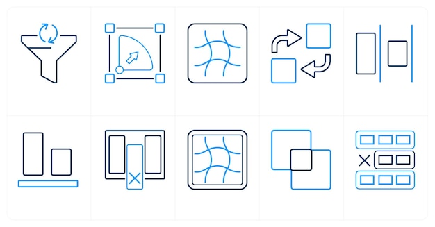 Un conjunto de 10 iconos de herramientas de edición como simetría de escala simétrica