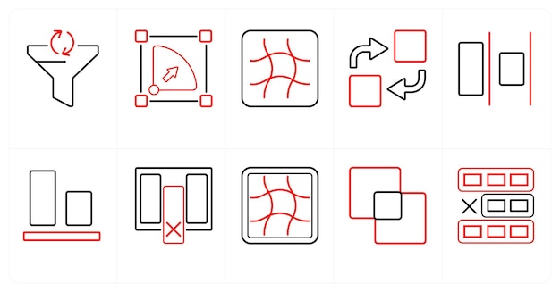Un conjunto de 10 iconos de herramientas de edición como simetría de escala simétrica