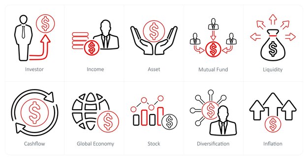 Un conjunto de 10 iconos de inversión como activo de ingresos del inversor