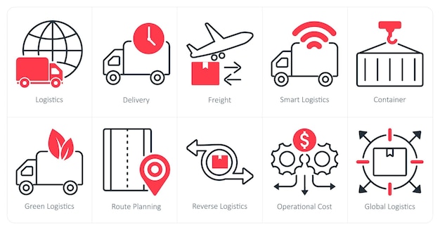 Un conjunto de 10 iconos logísticos como carga de entrega logística