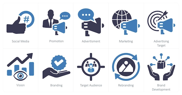 Un conjunto de 10 iconos de marca como publicidad de promoción en las redes sociales