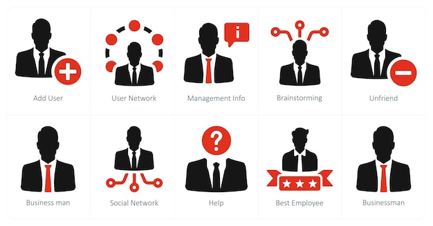 Un conjunto de 10 iconos de marketing web como agregar información de gestión de red de usuario de usuario