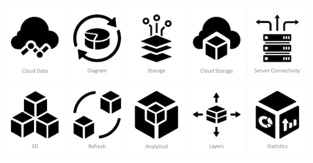 Un conjunto de 10 iconos de marketing web como almacenamiento de diagramas de datos en la nube