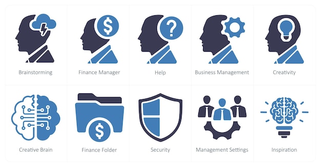 Un conjunto de 10 iconos de marketing web como ayuda para el gerente de finanzas de tormenta de ideas
