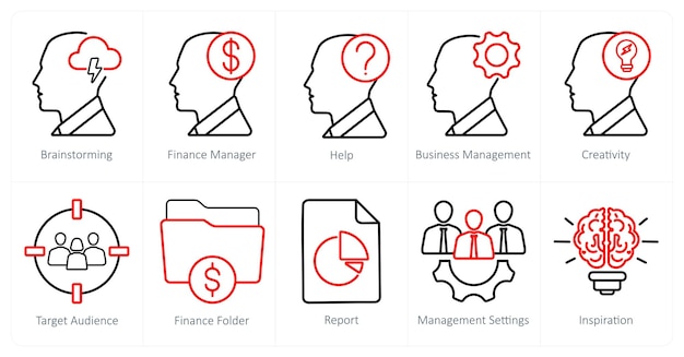 Un conjunto de 10 iconos de marketing web como ayuda para el gerente de finanzas de tormenta de ideas