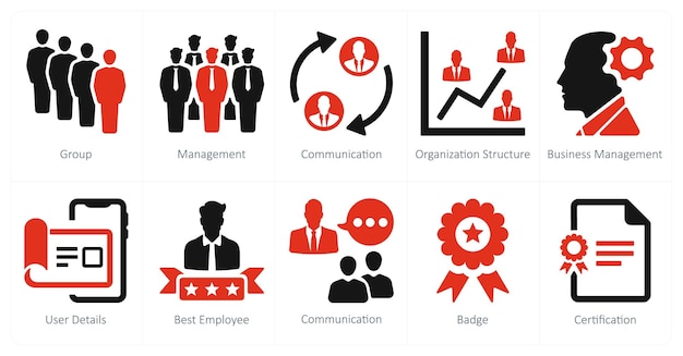 Un conjunto de 10 iconos de marketing web como comunicación de gestión de grupo