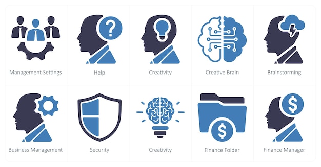 Un conjunto de 10 iconos de marketing web como configuraciones de gestión ayudan a la creatividad