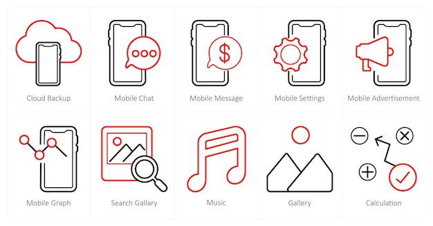 Un conjunto de 10 iconos de marketing web como copia de seguridad en la nube de chat móvil mensaje móvil
