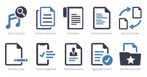 Un conjunto de 10 íconos de marketing web como documento de contenido de búsqueda