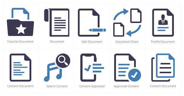 Un conjunto de 10 íconos de marketing web como documento favorito documento editar documento
