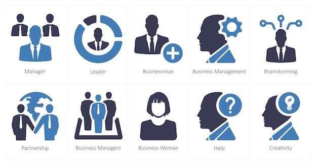 Un conjunto de 10 íconos de marketing web como gerente líder empresario