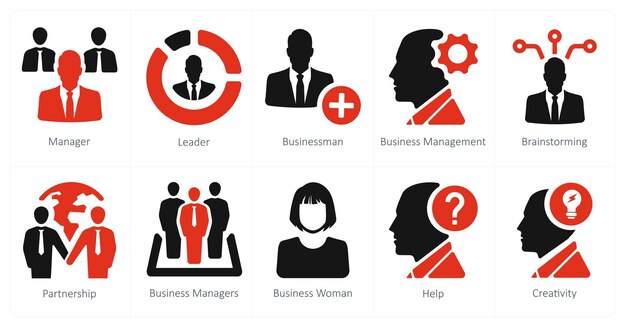 Un conjunto de 10 íconos de marketing web como gerente líder empresario