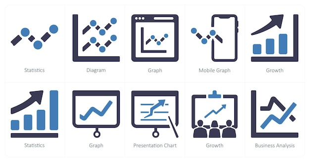 Un conjunto de 10 iconos de marketing web como gráfico de diagrama de estadísticas