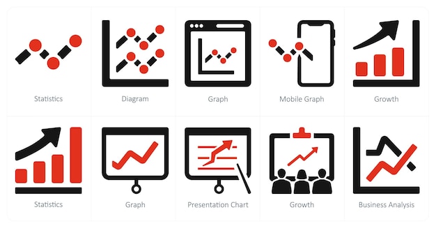 Un conjunto de 10 iconos de marketing web como gráfico de diagrama de estadísticas