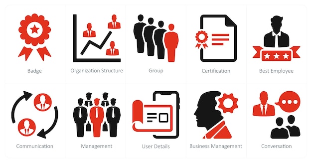 Un conjunto de 10 íconos de marketing web como grupo de estructura de organización de insignia