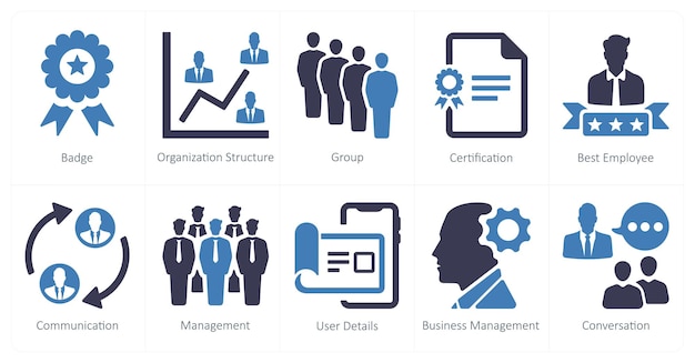 Un conjunto de 10 íconos de marketing web como grupo de estructura de organización de insignia