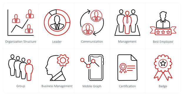 Un conjunto de 10 íconos de marketing web como líder de comunicación de la estructura de la organización