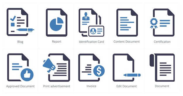 Un conjunto de 10 iconos de marketing web como tarjeta de identificación del informe del blog