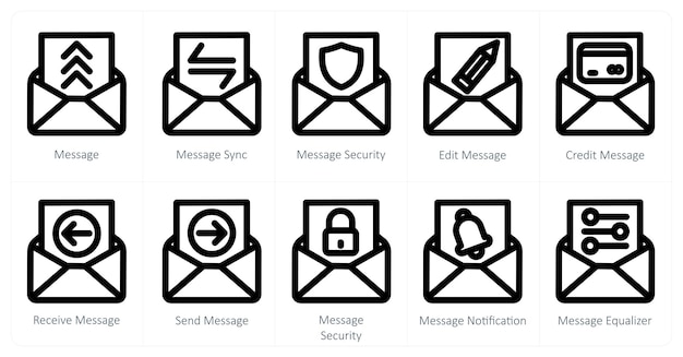 Un conjunto de 10 iconos de mensaje como mensaje de sincronización de mensaje de seguridad