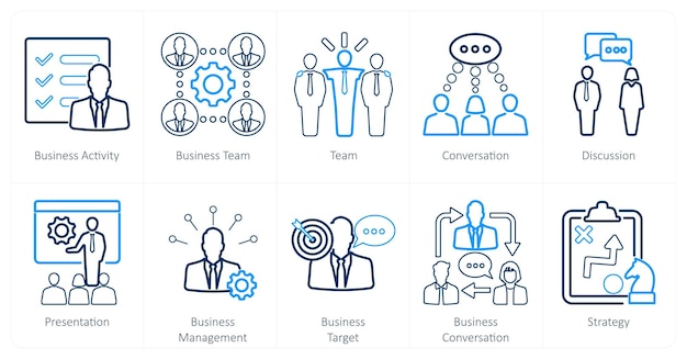 Un conjunto de 10 íconos de mezcla como actividad empresarial equipo de negocios equipo
